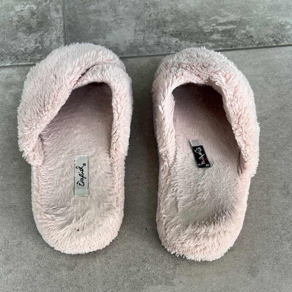 Dearfoams Pink Plush Slippers Open-Back